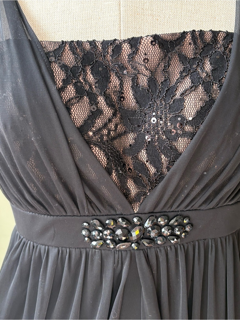 Laura Black Chiffon Lace Dress Jeweled Goth magical elegant 8 regency core - Picture 3 of 15